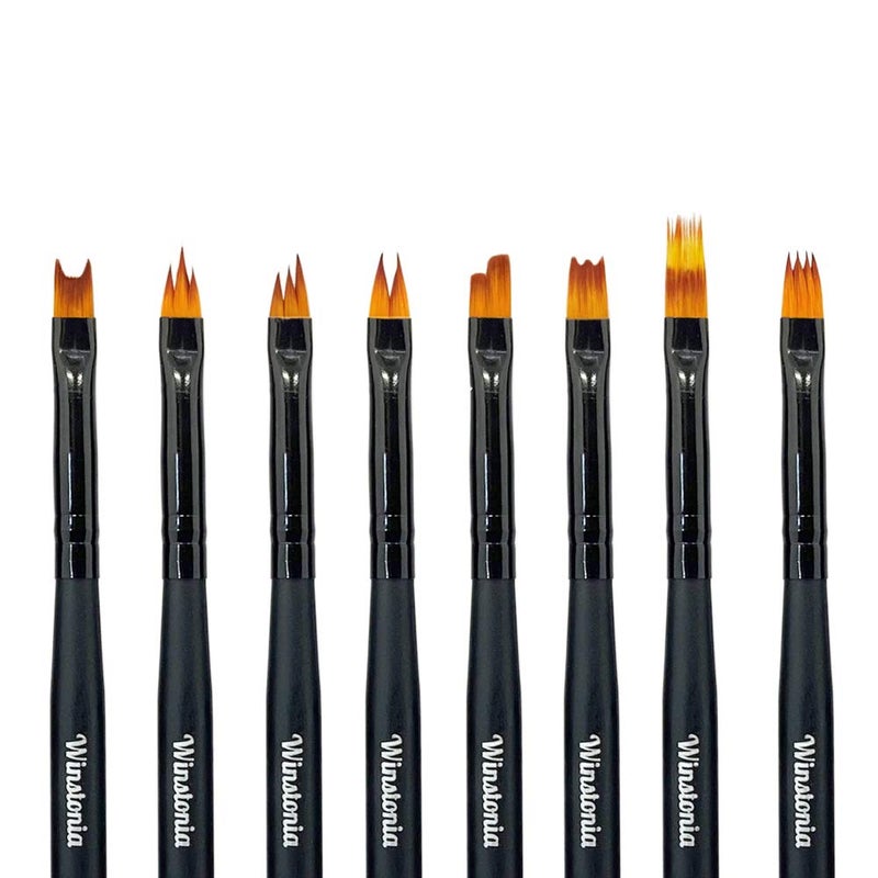 Winstonia 8 Pcs Nail Brush Set for Flowers, Gradient, Ombre Art Pattern Manicure Designs - Professional Gel, Acrylic and Polish Nail Art Brushes Kit â€“ BLACK PEARL - Image 1